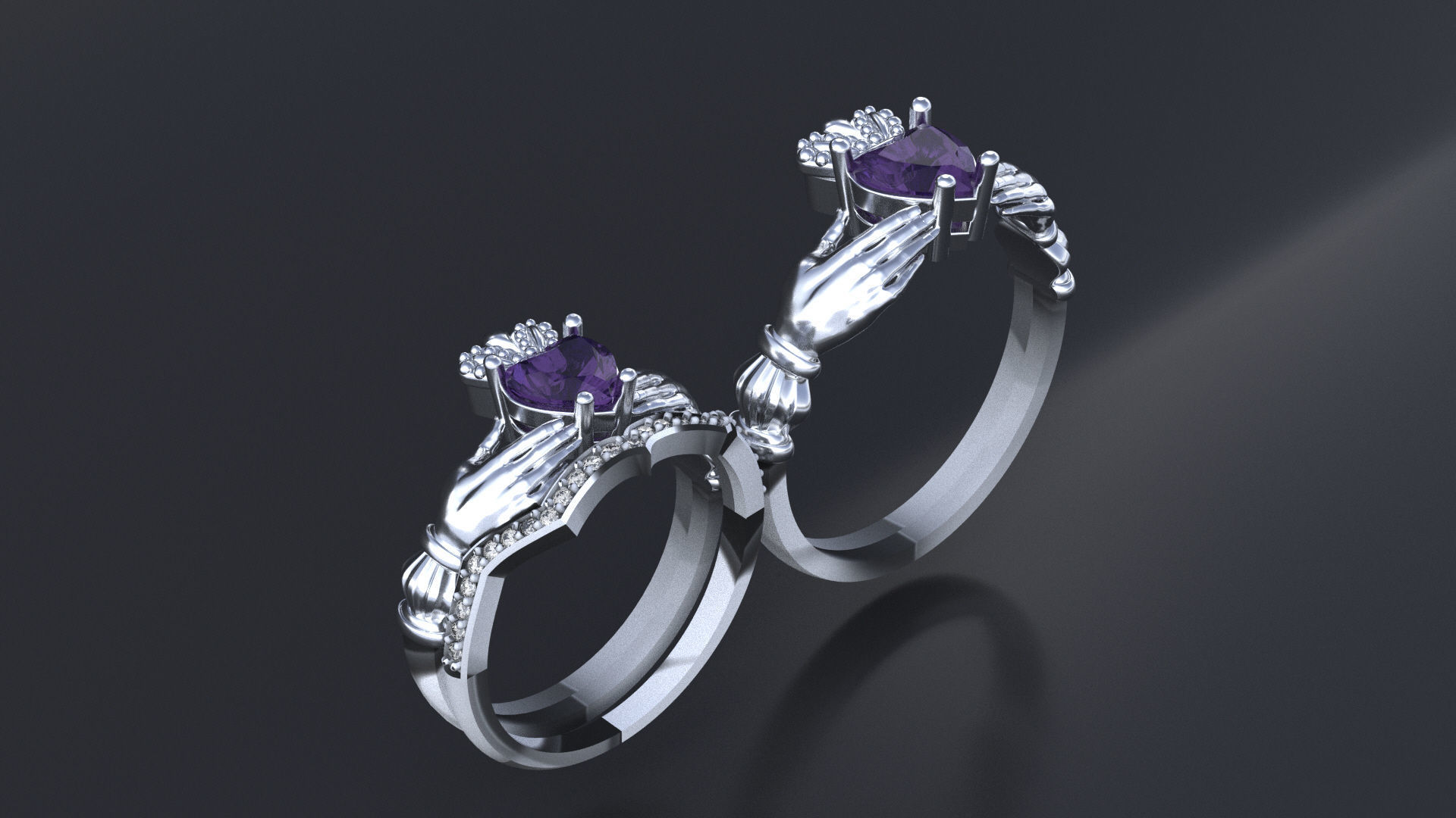 Wedding claddagh rings cnc or  3D print model_1