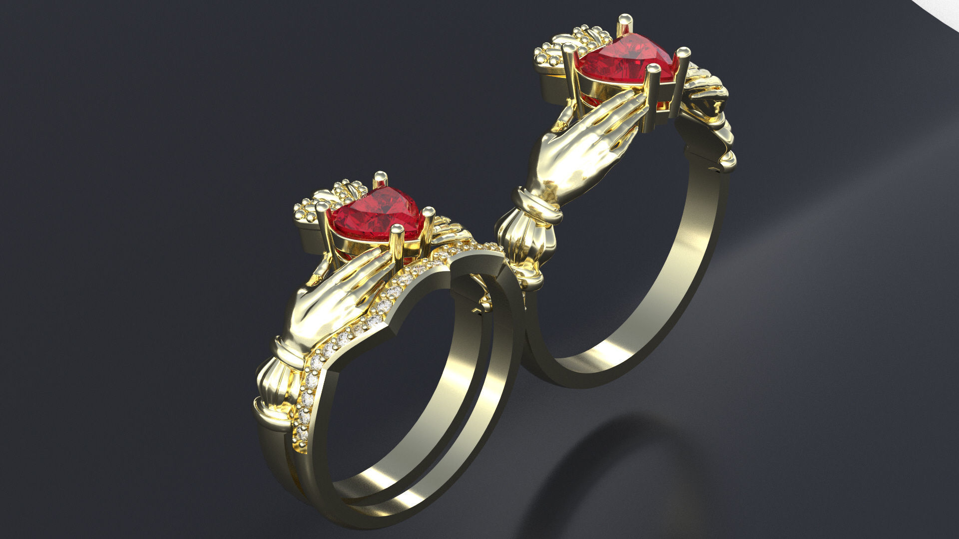 Wedding claddagh rings cnc or  3D print model_10