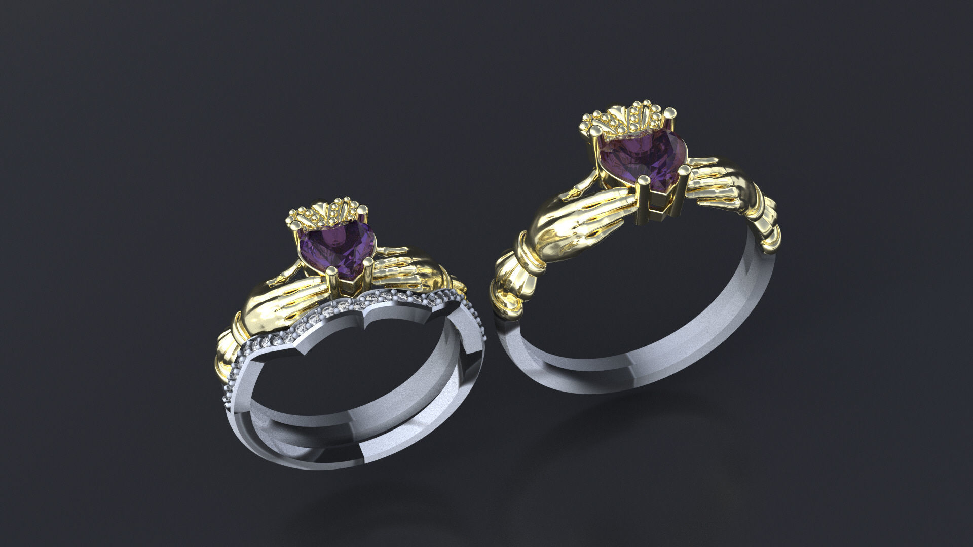 Wedding claddagh rings cnc or  3D print model_4
