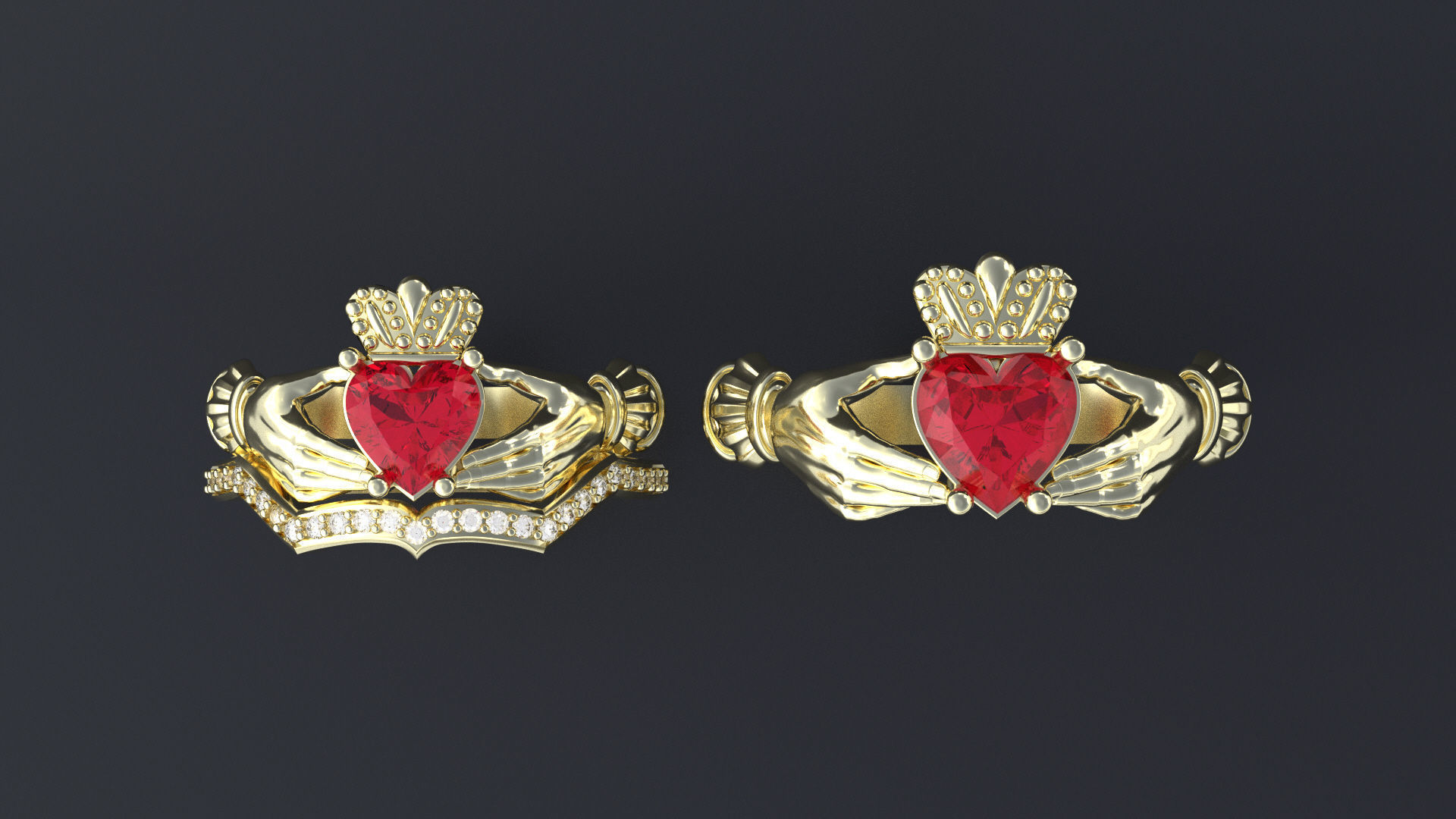 Wedding claddagh rings cnc or  3D print model_11