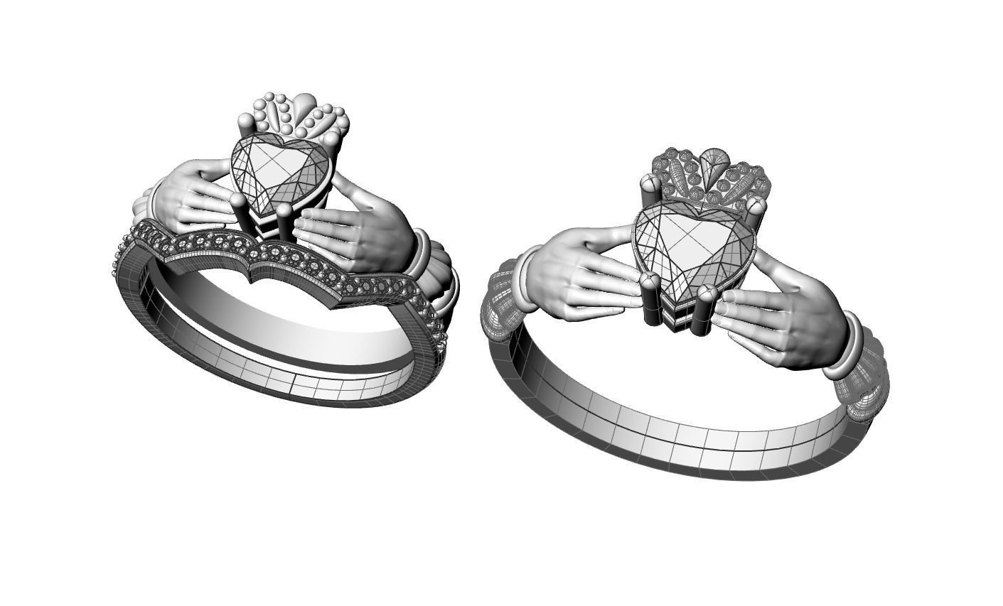 Wedding claddagh rings cnc or  3D print model_3
