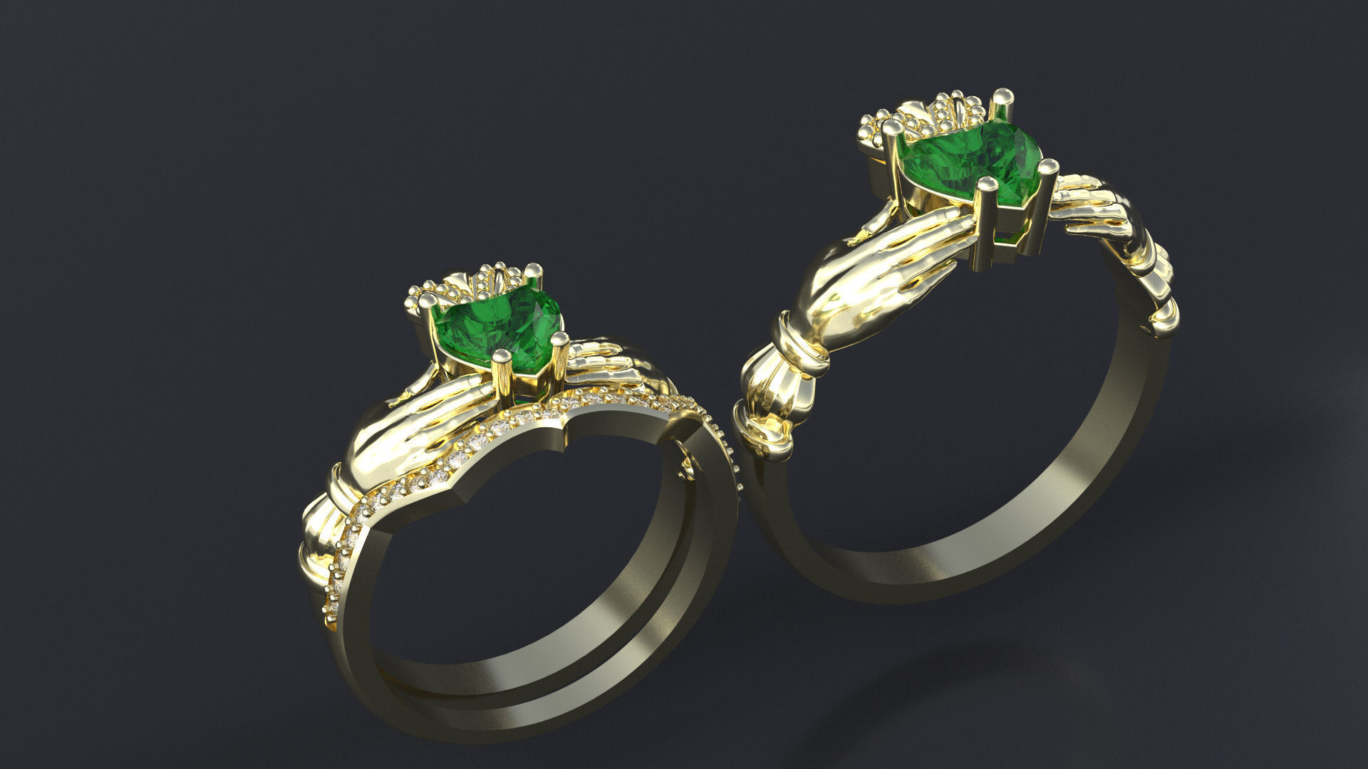 Wedding claddagh rings cnc or  3D print model_9