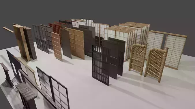 35 sets of Japanese traditional sliding doors and extras 3D model