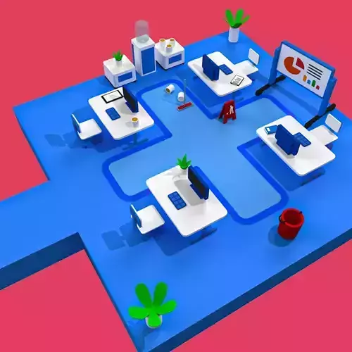 Low Poly Office Scene for Game