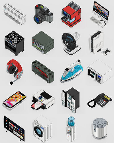 Voxel Electronics Pack 20 Items Low-poly 3D model