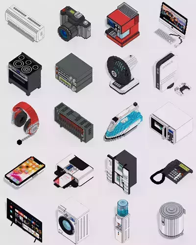 Voxel Electronics Pack 20 Items Low-poly 3D model
