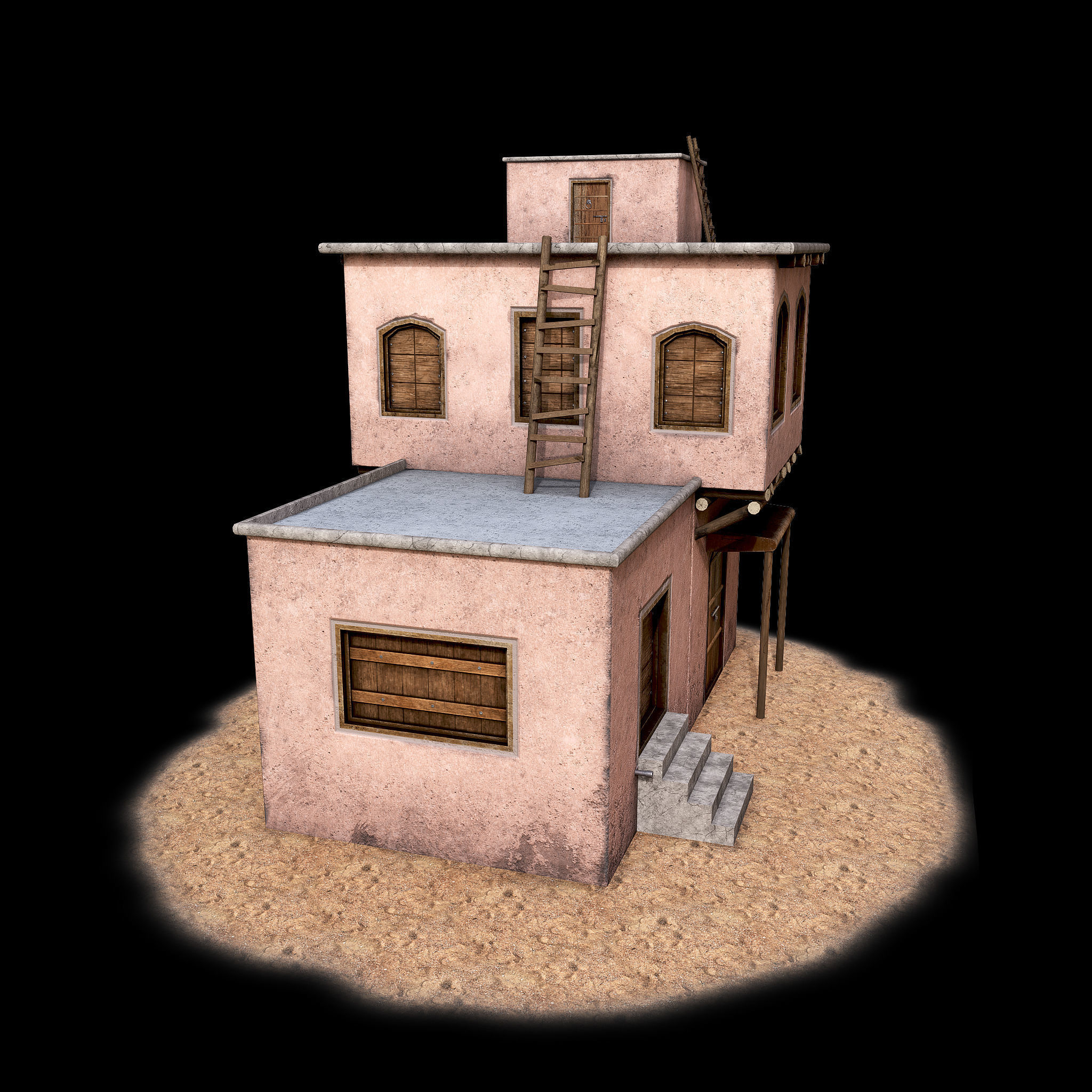 House Game Ready 2 desert Low-poly 3D model_3