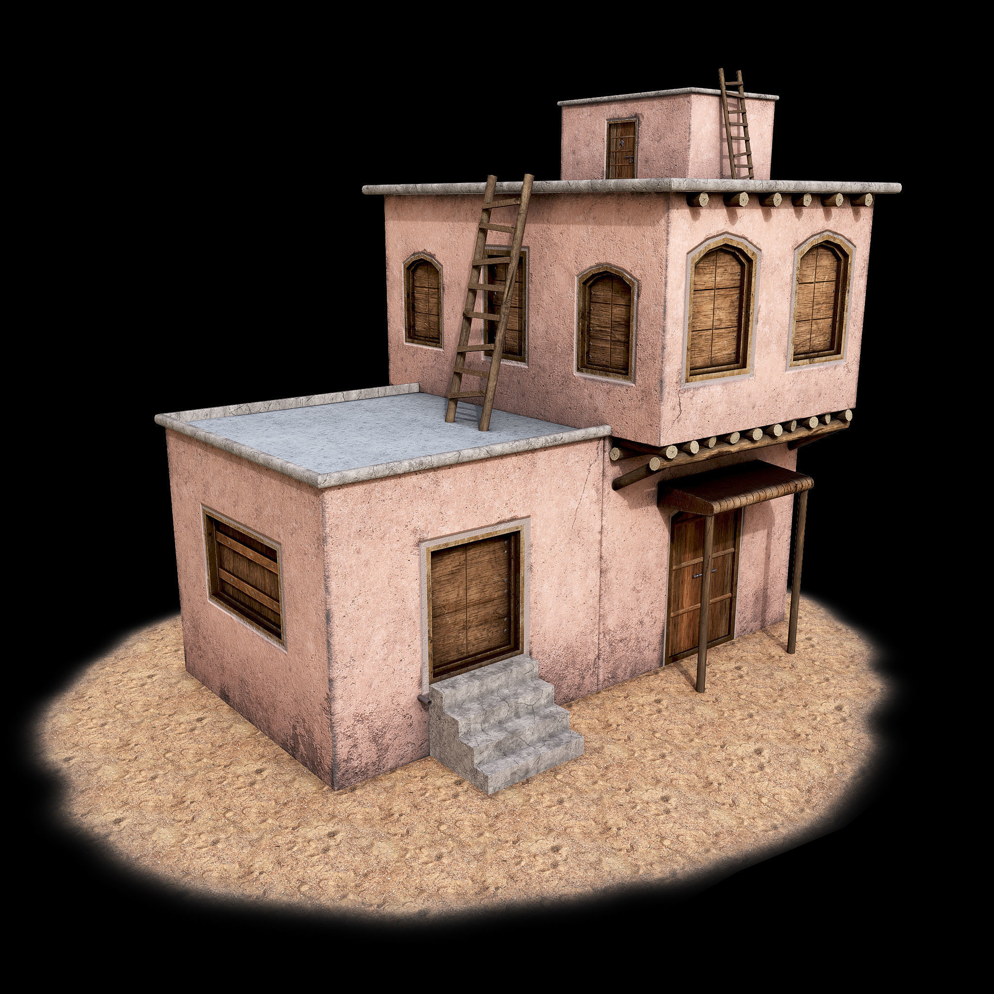 House Game Ready 2 desert Low-poly 3D model_1