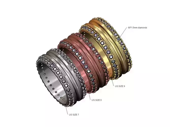 Grooved wide diamond sides cigar band US sizes 7 8 9 3D print model