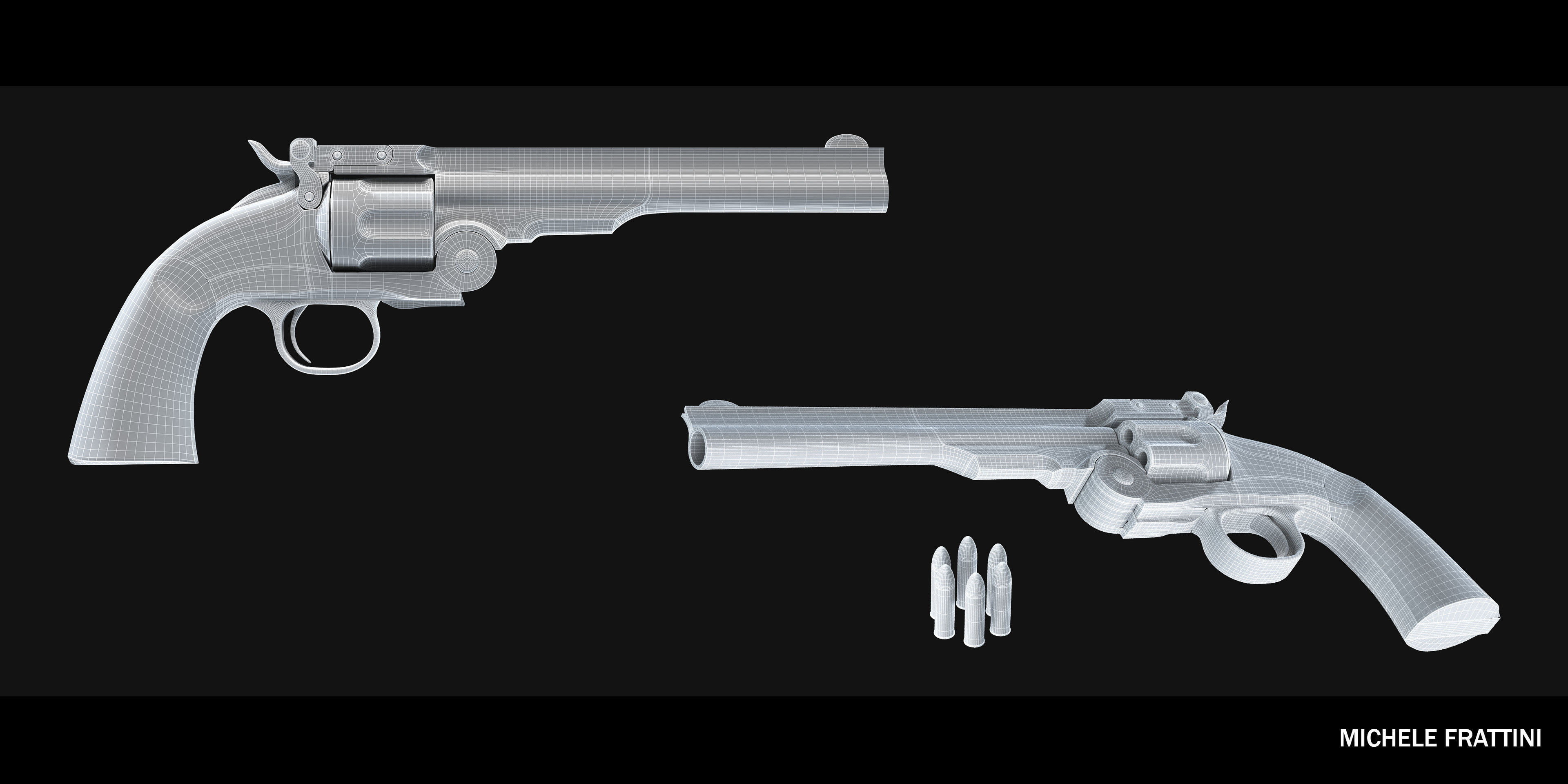Schofield revolver -  Bullets  - OpenSubdiv-Ready - 4K textures Low-poly 3D model_3