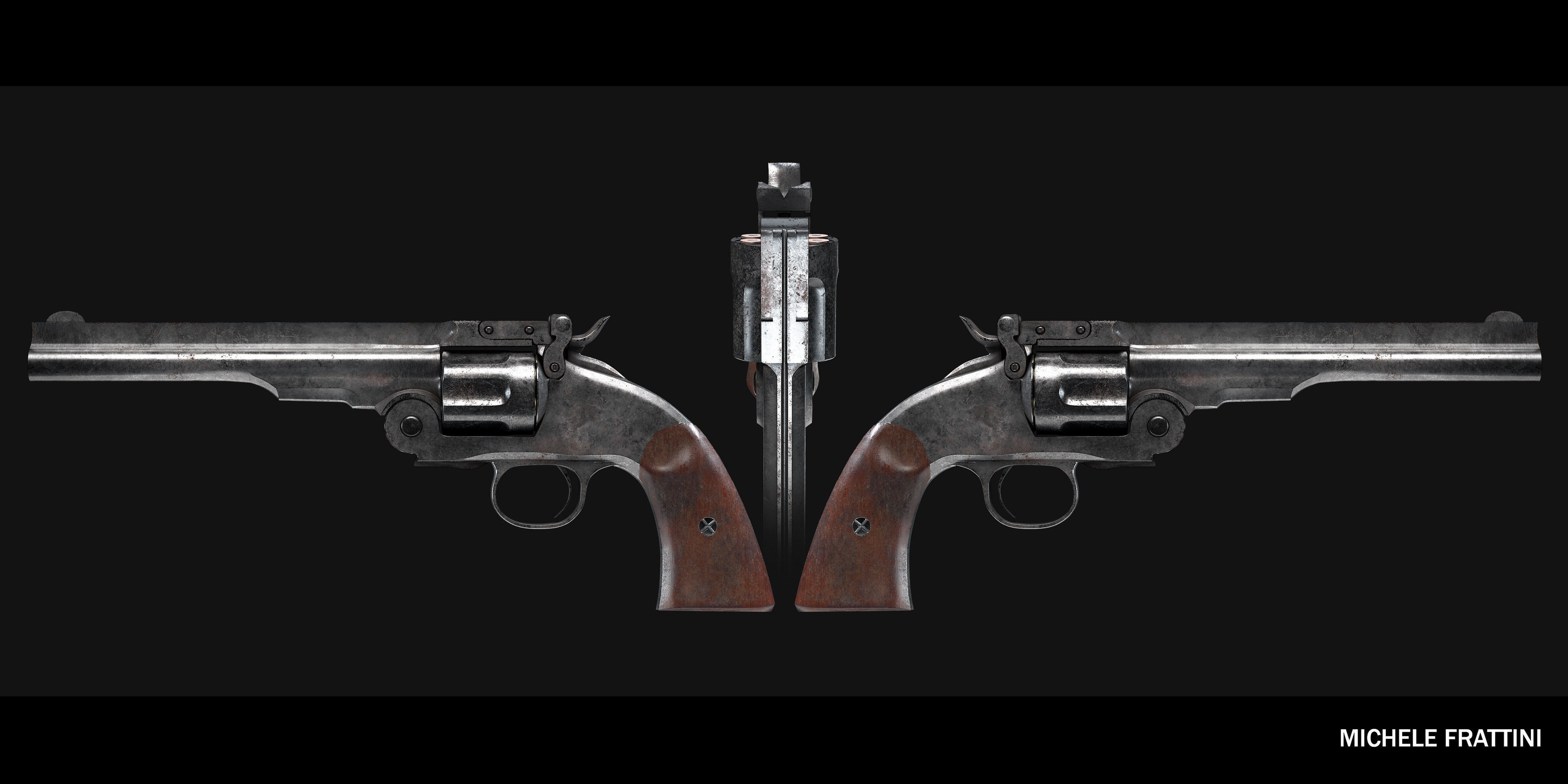 Schofield revolver -  Bullets  - OpenSubdiv-Ready - 4K textures Low-poly 3D model_1