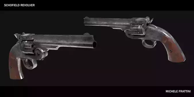 Schofield revolver -  Bullets  - OpenSubdiv-Ready - 4K textures Low-poly 3D model