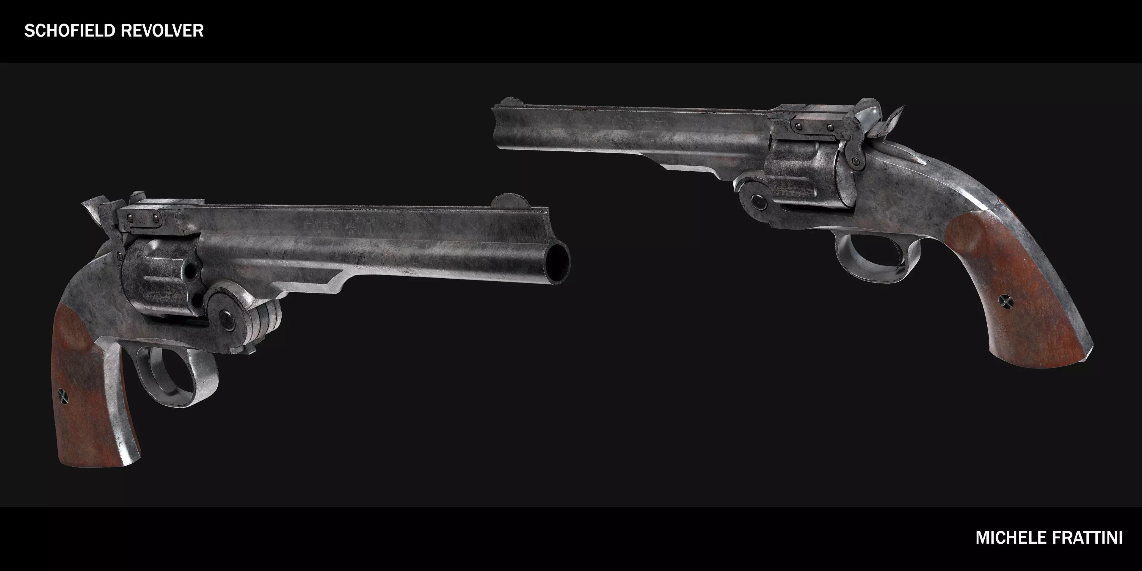 Schofield revolver -  Bullets  - OpenSubdiv-Ready - 4K textures Low-poly 3D model_0