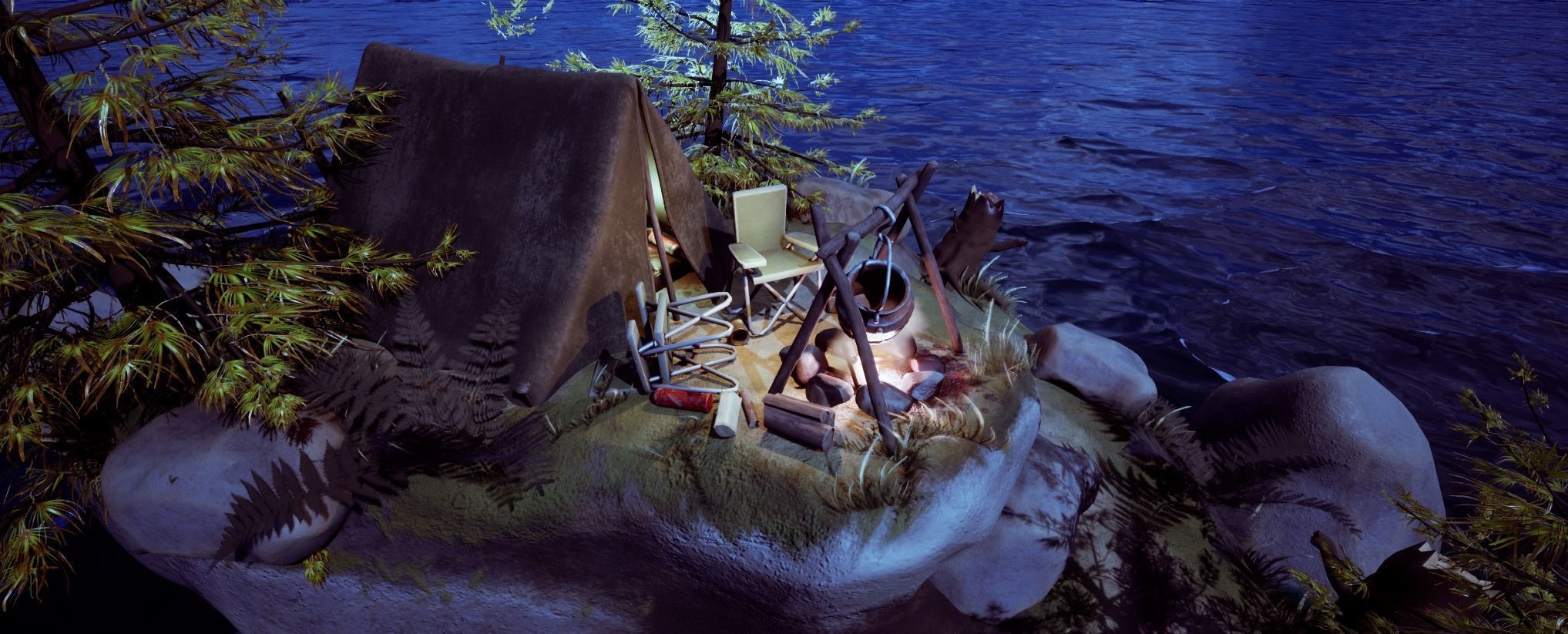 Blender 3 UE5 Stylized Camping Trip Gone Wrong Environment 3D model_4
