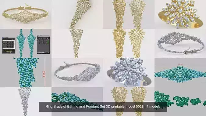 Ring Bracelet Earring and Pendant Set 3D printable model 0028