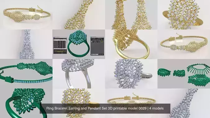 Ring Bracelet Earring and Pendant Set 3D printable model 0029