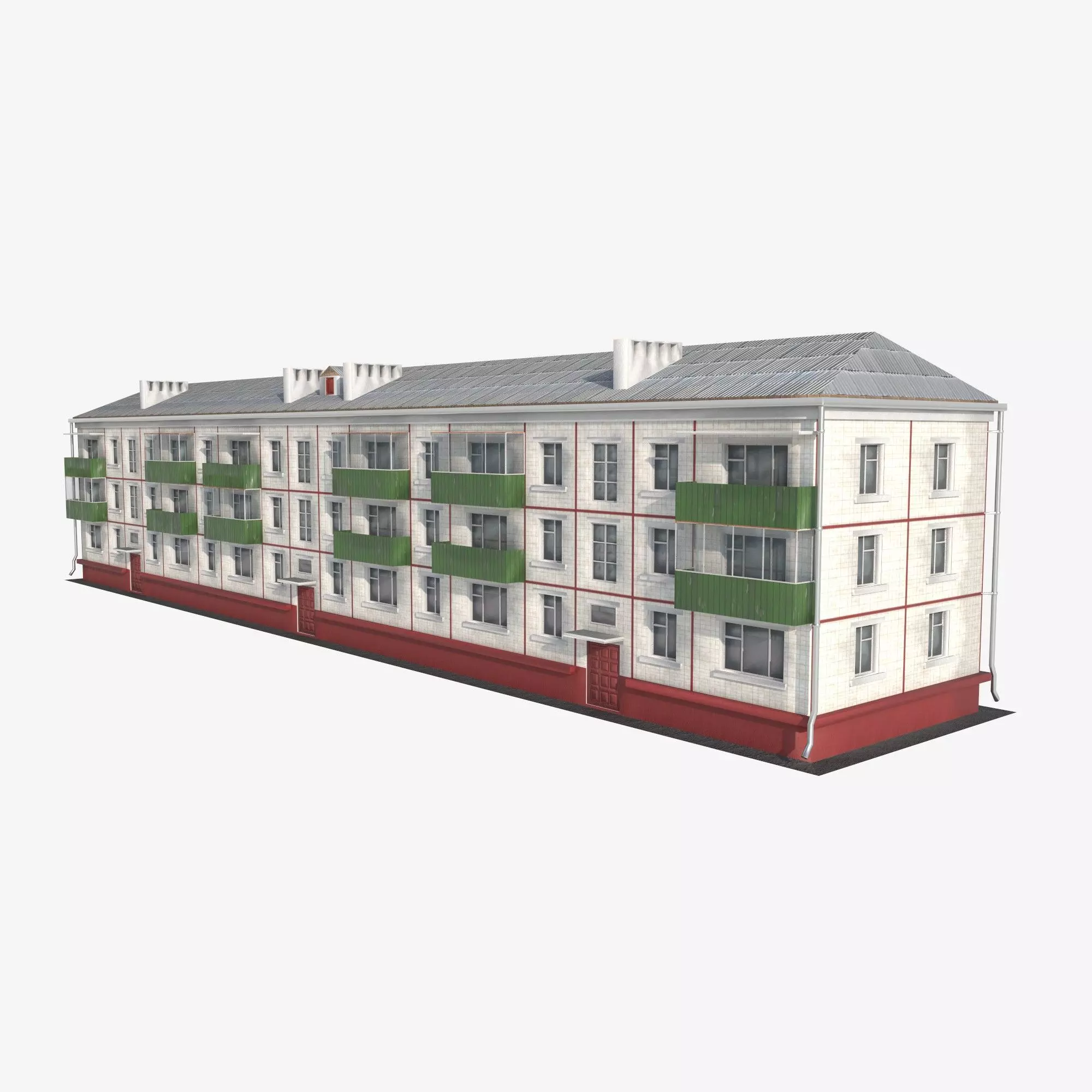 residential building with tiles on the facade Low-poly 3D model_0