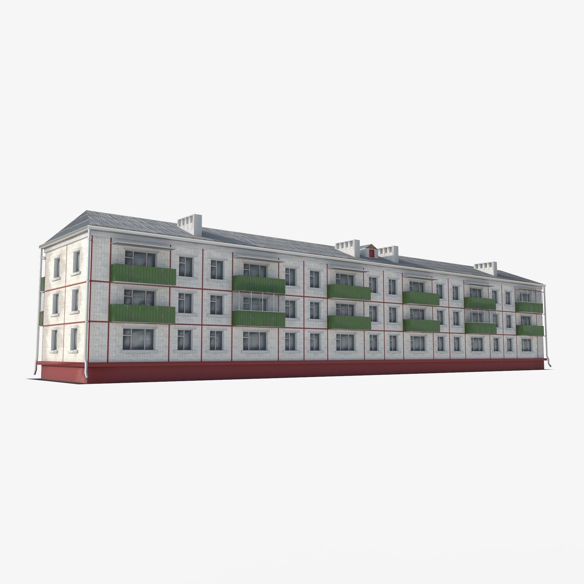 residential building with tiles on the facade Low-poly 3D model_2
