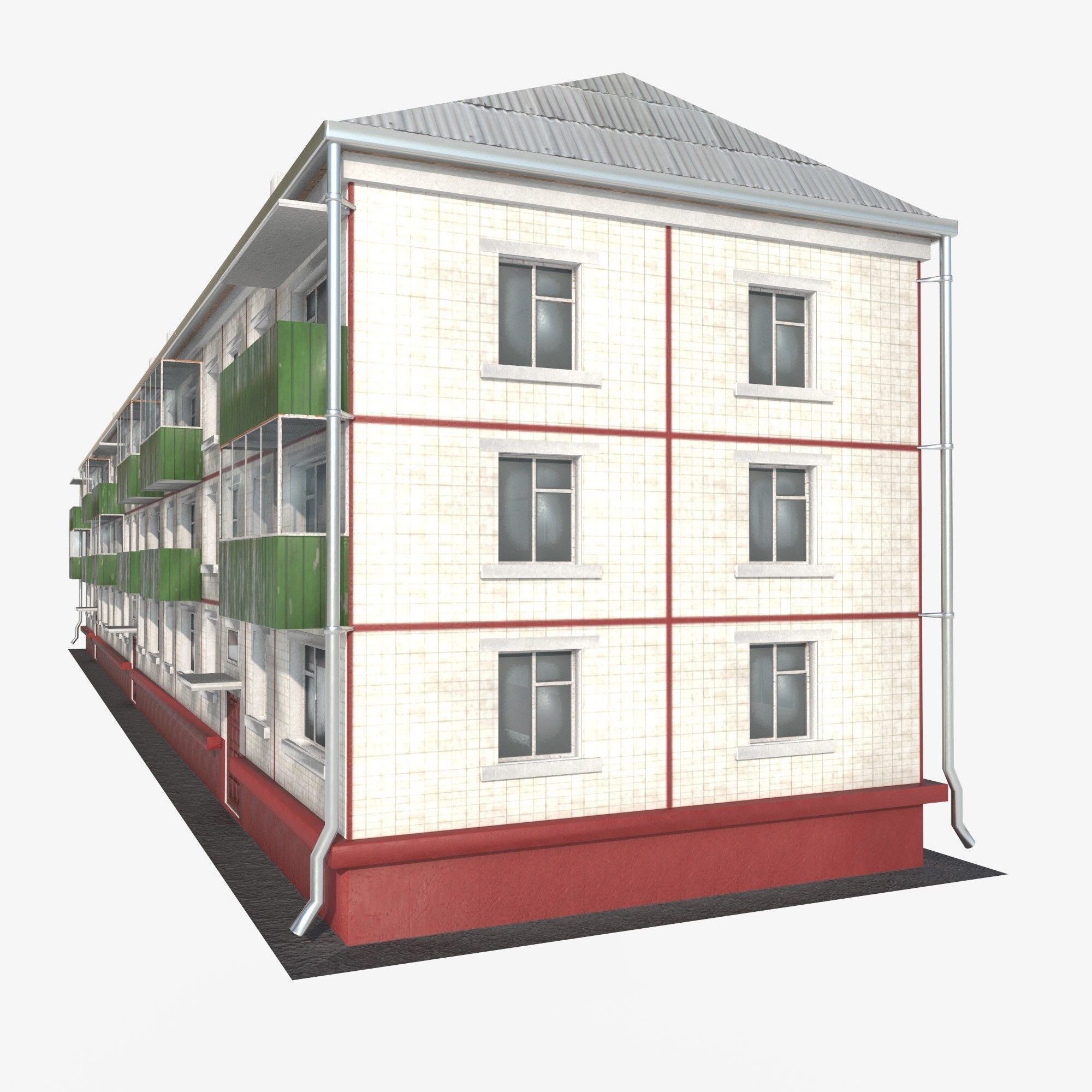 residential building with tiles on the facade Low-poly 3D model_1