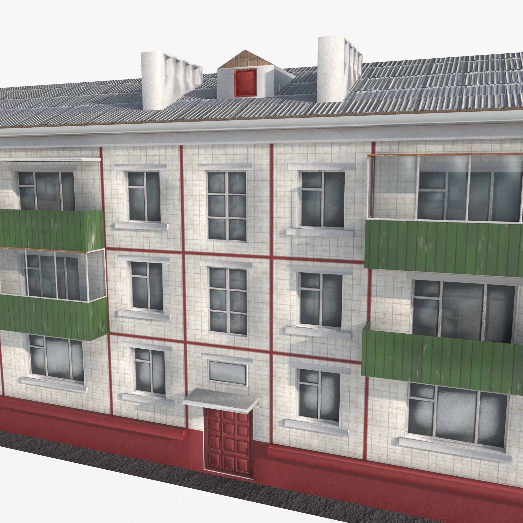 residential building with tiles on the facade Low-poly 3D model_5