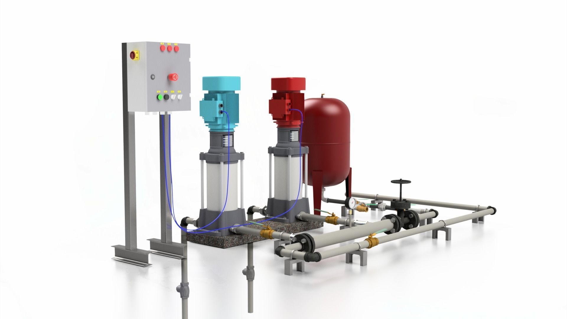 Installations of Booster Pump Multistage Pump Full Assembly 3D print model_1