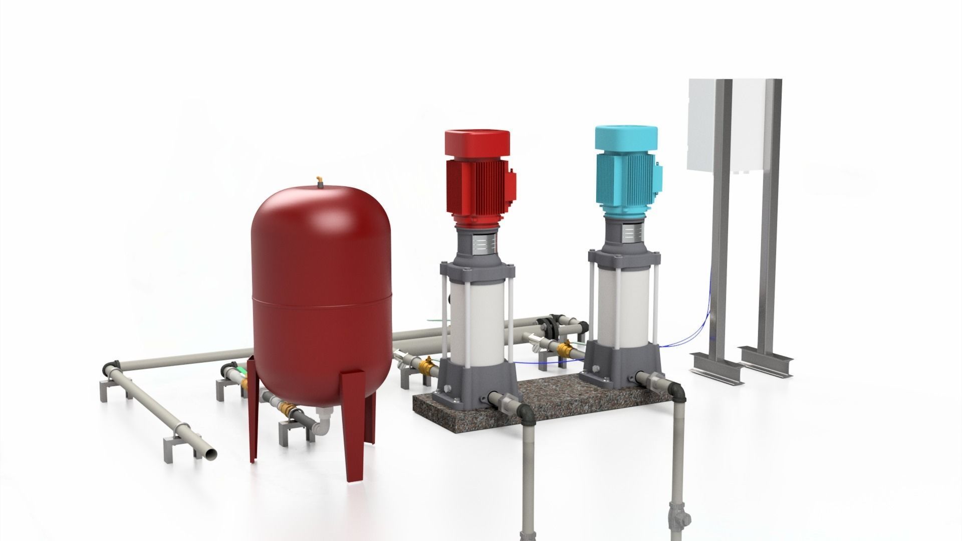 Installations of Booster Pump Multistage Pump Full Assembly 3D print model_4