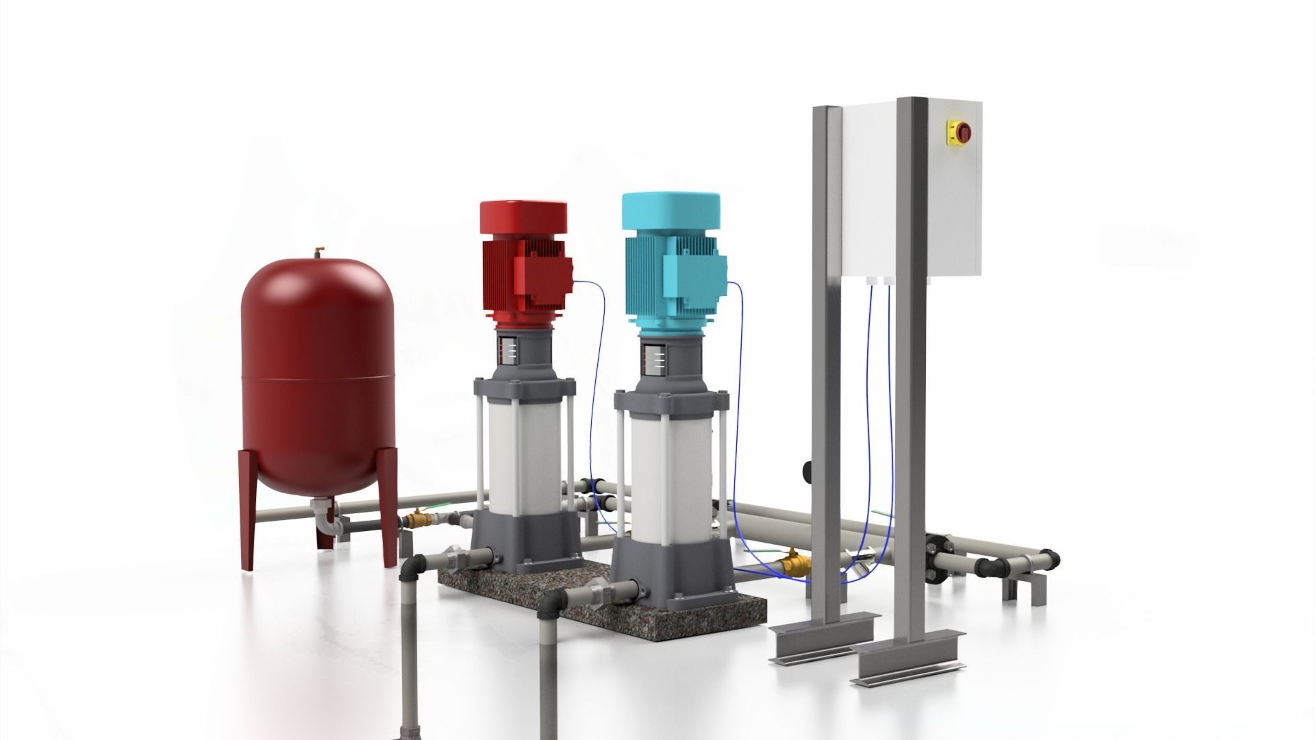 Installations of Booster Pump Multistage Pump Full Assembly 3D print model_6