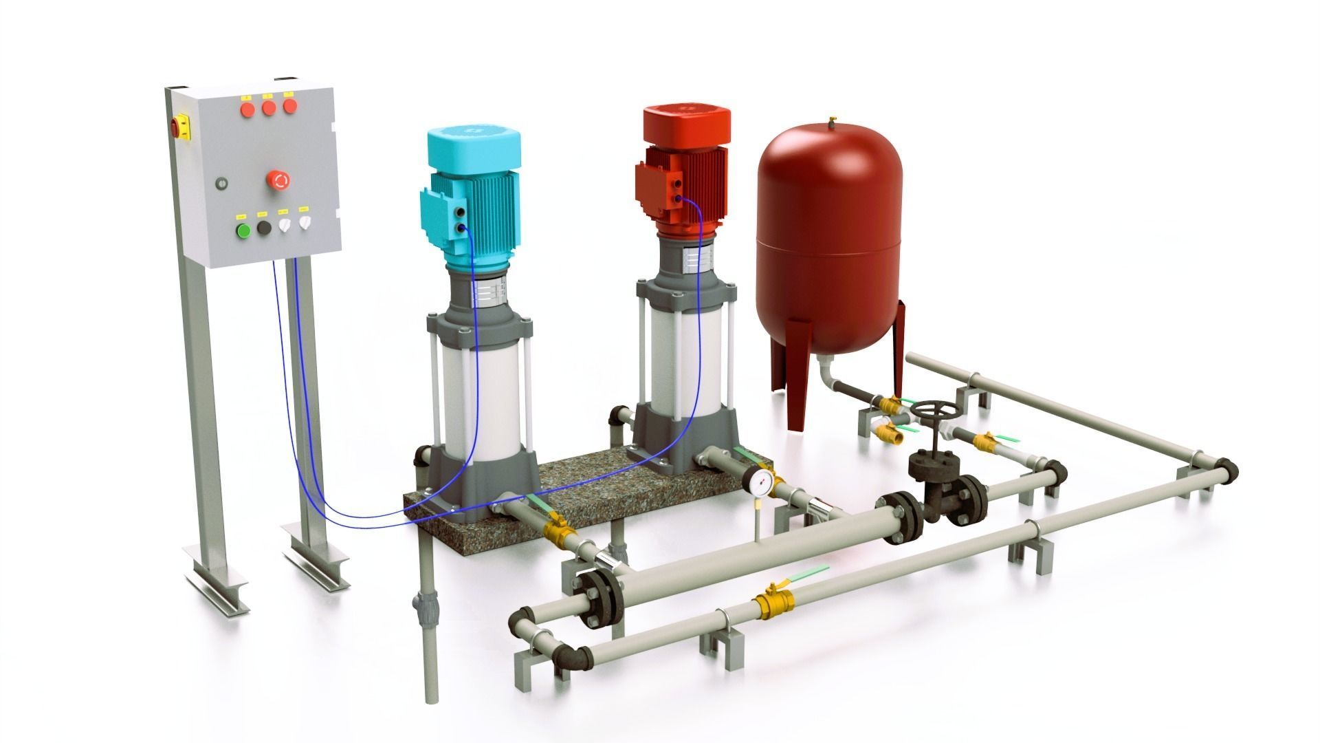 Installations of Booster Pump Multistage Pump Full Assembly 3D model 3D