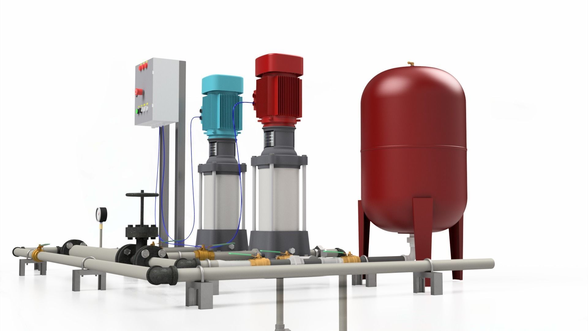 Installations of Booster Pump Multistage Pump Full Assembly 3D print model_3