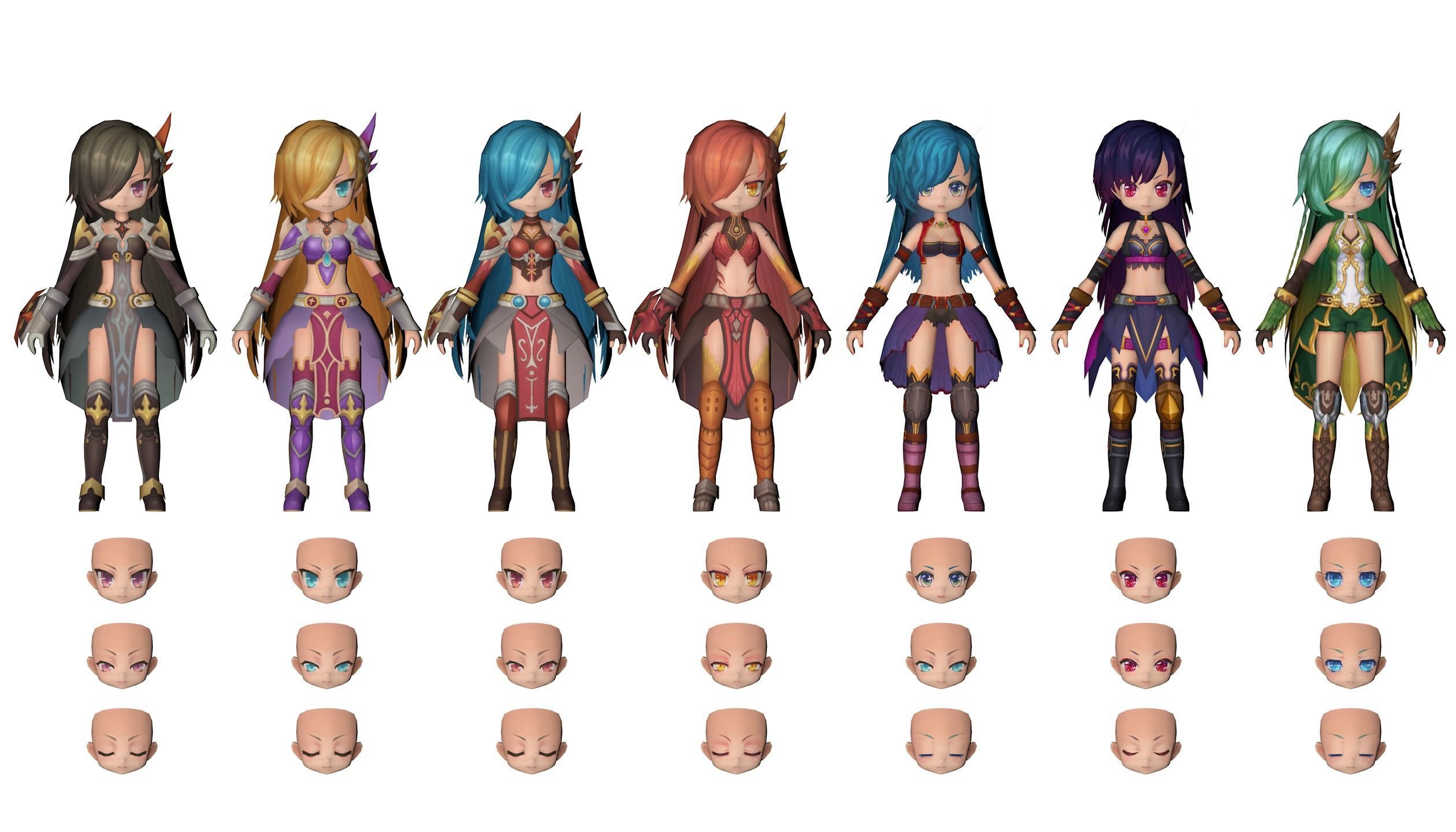 Anime Girl - Fully Rigged Character - 7 Variants - Set 1 Low-poly 3D model_1