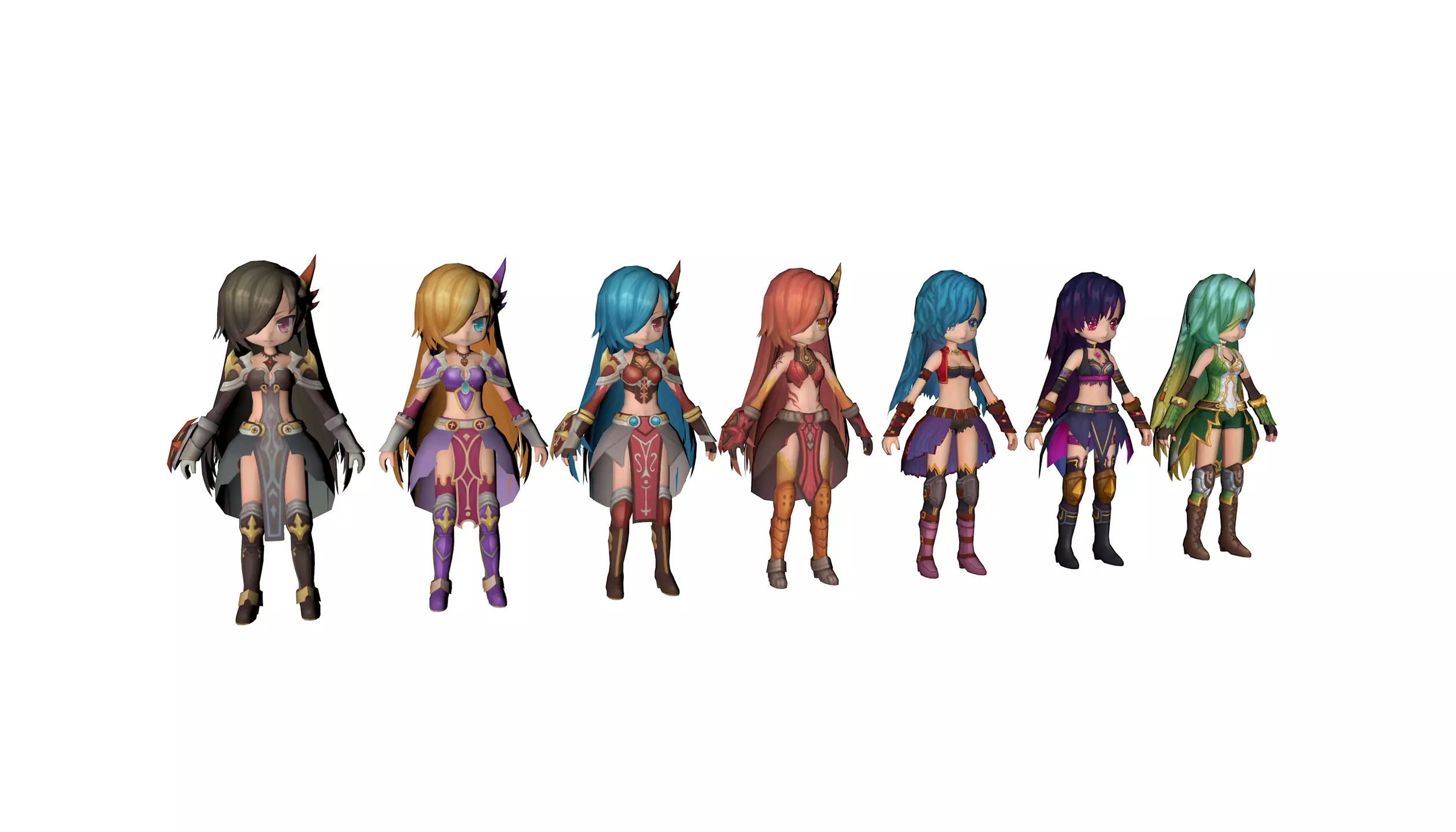Anime Girl - Fully Rigged Character - 7 Variants - Set 1 Low-poly 3D model_0