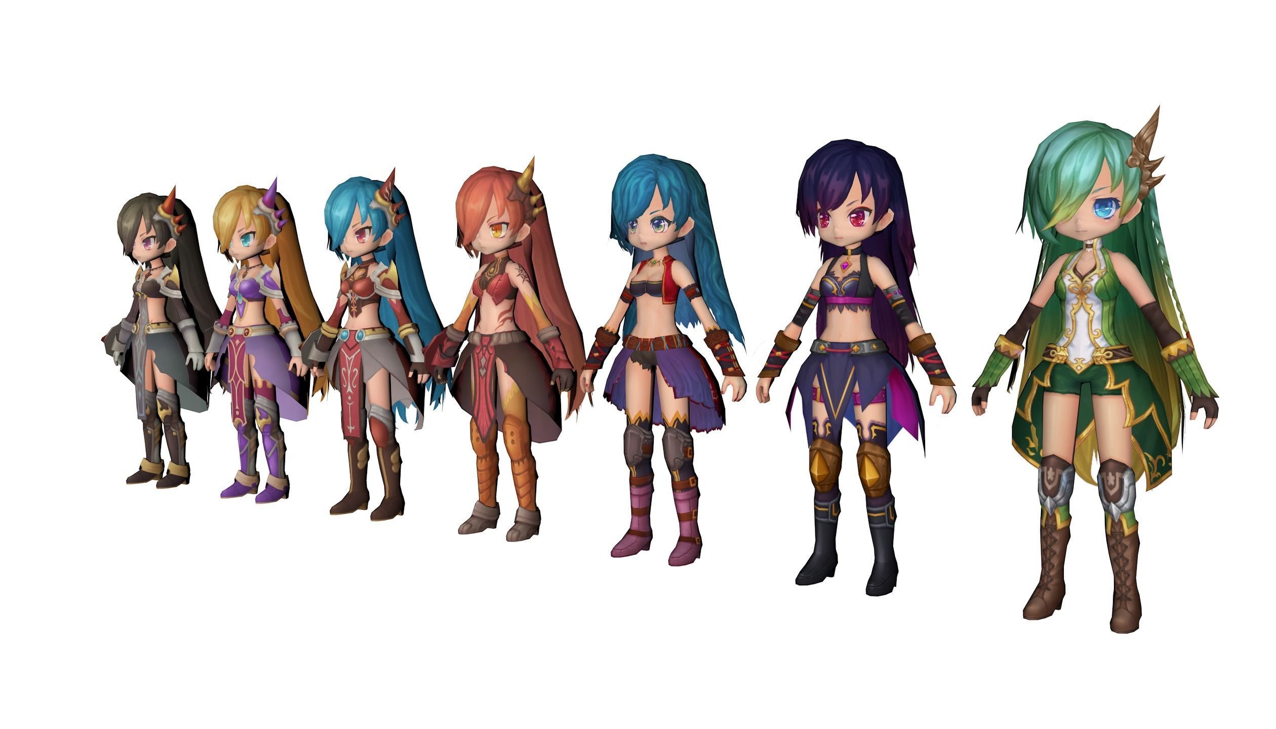 Anime Girl - Fully Rigged Character - 7 Variants - Set 1 Low-poly 3D model_2