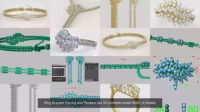 Ring Bracelet Earring and Pendant Set 3D printable model 0030