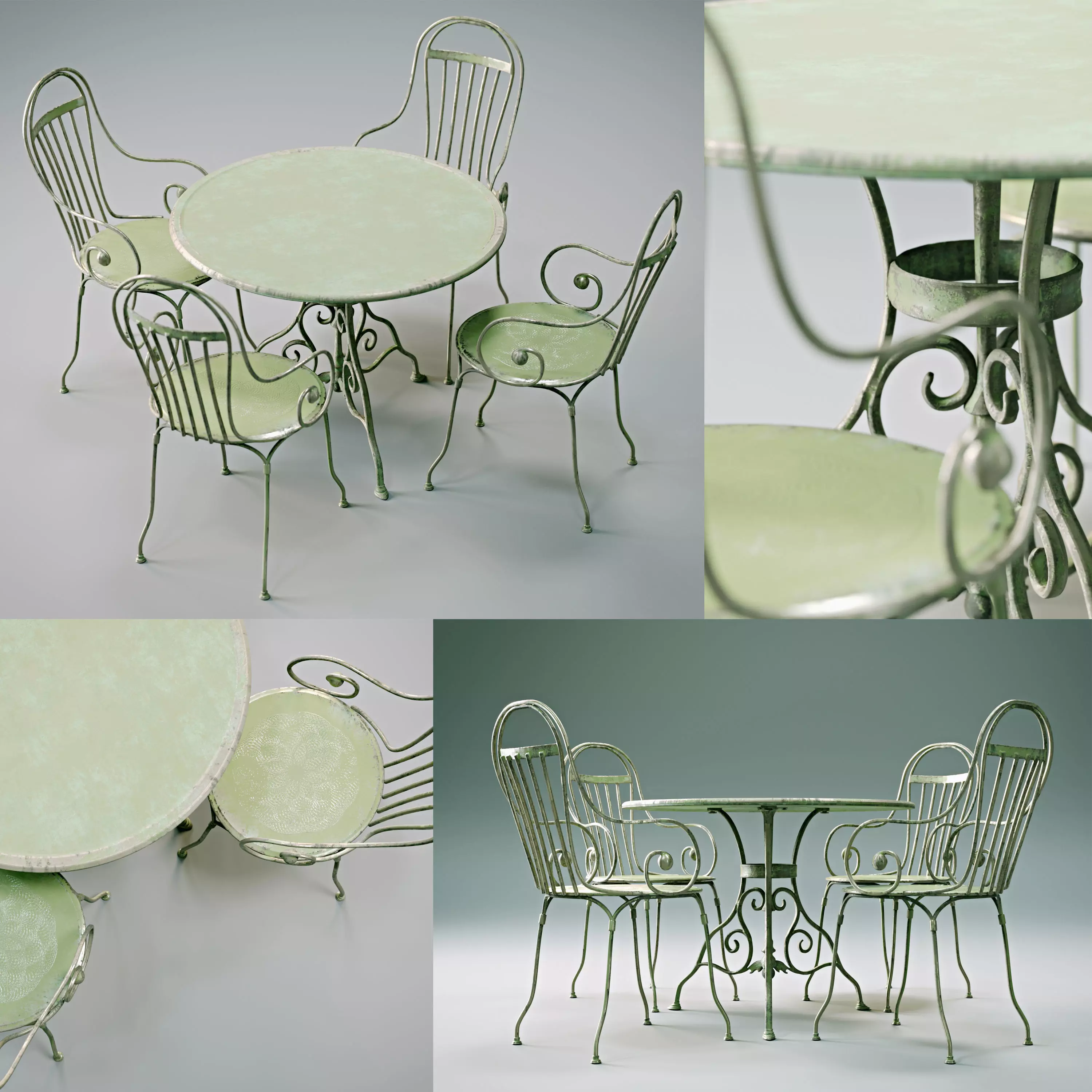 Antique Outdoor - Garden table and chairs set 3D model_0