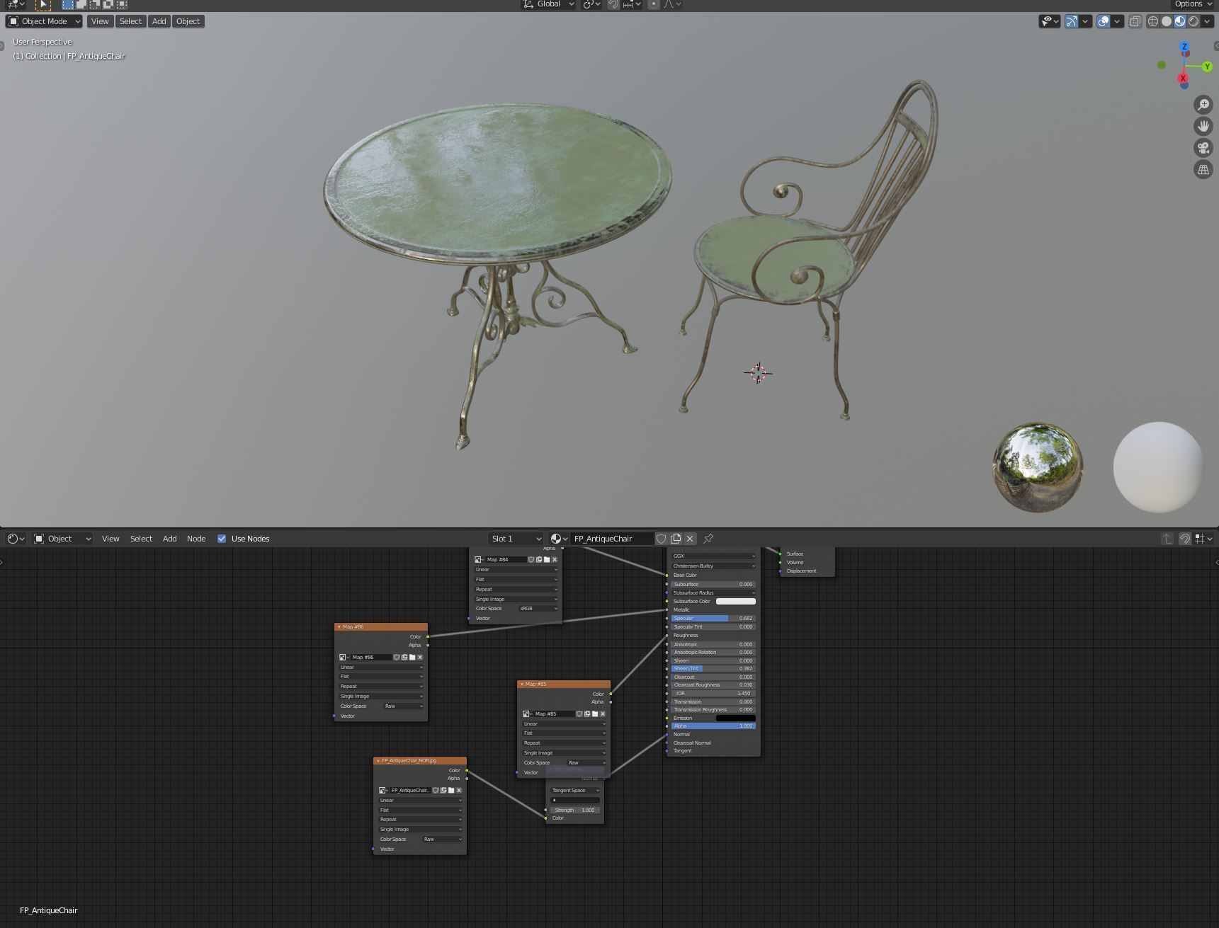 Antique Outdoor - Garden table and chairs set 3D model_10