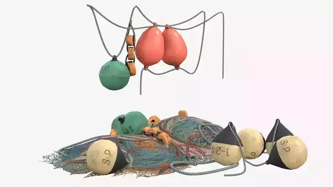 Fishing Buoys and Nets Low-poly 3D model