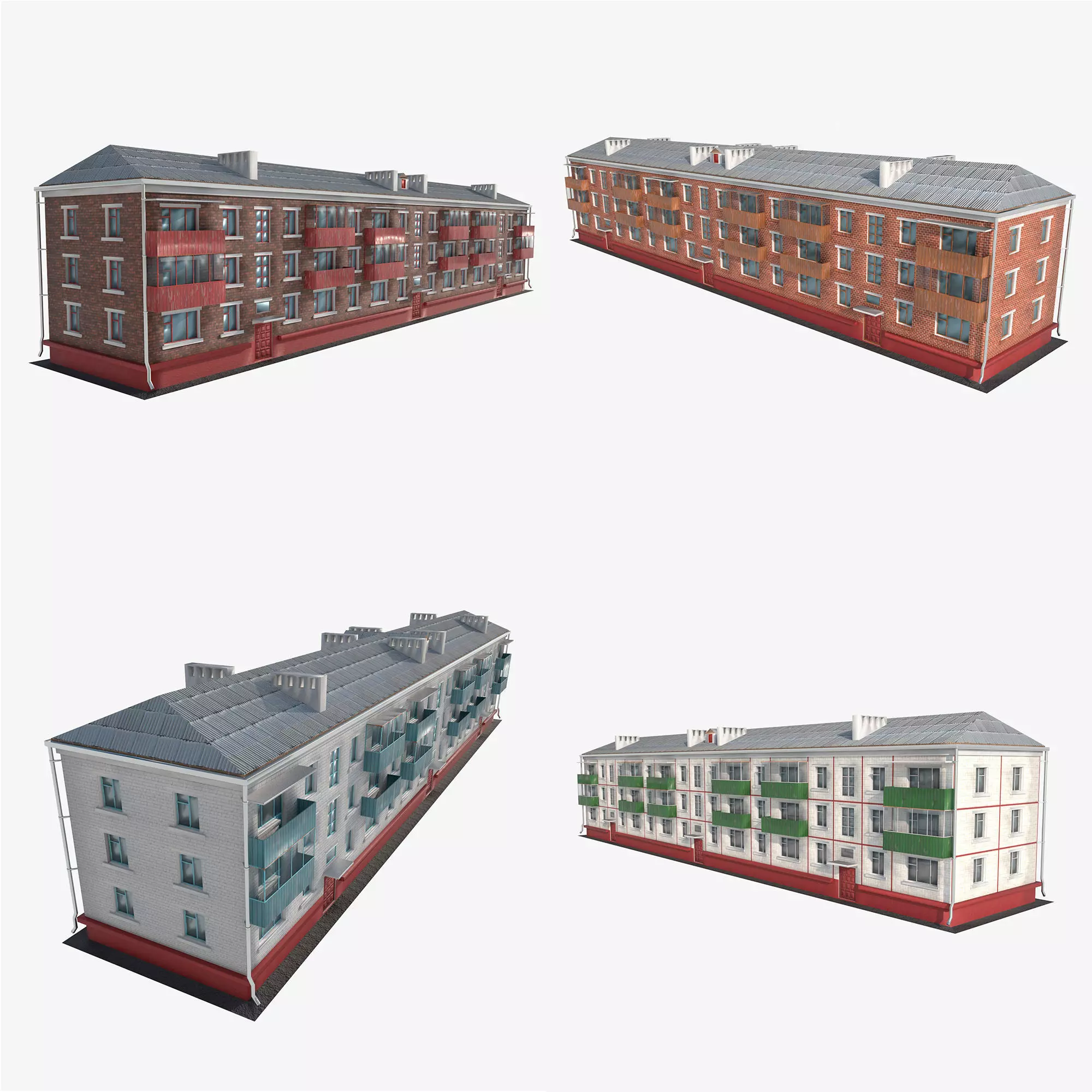 3-storey residential building 3D Model Collection_0