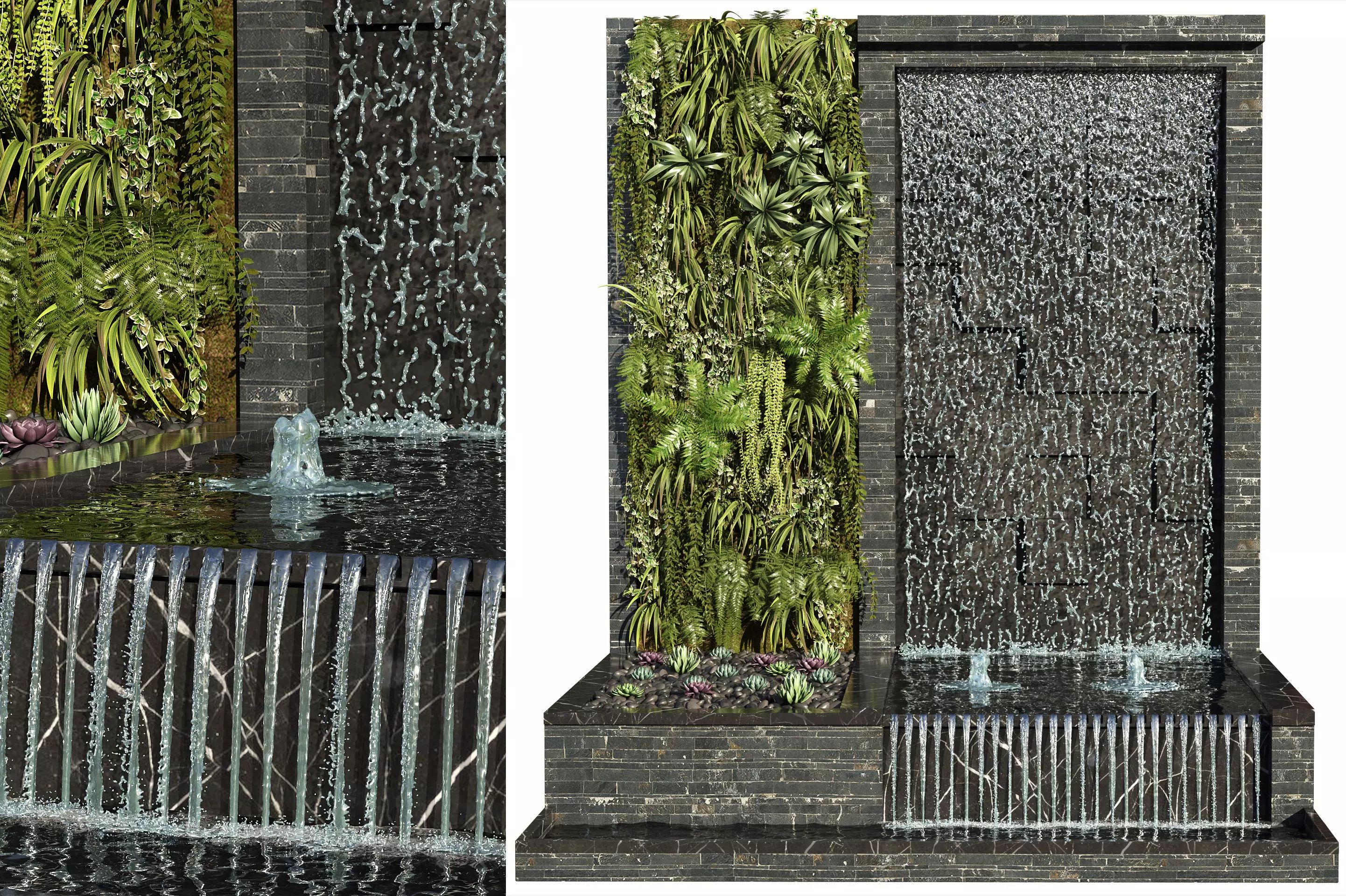 Wall with Plants and Waterfall 3D model_0