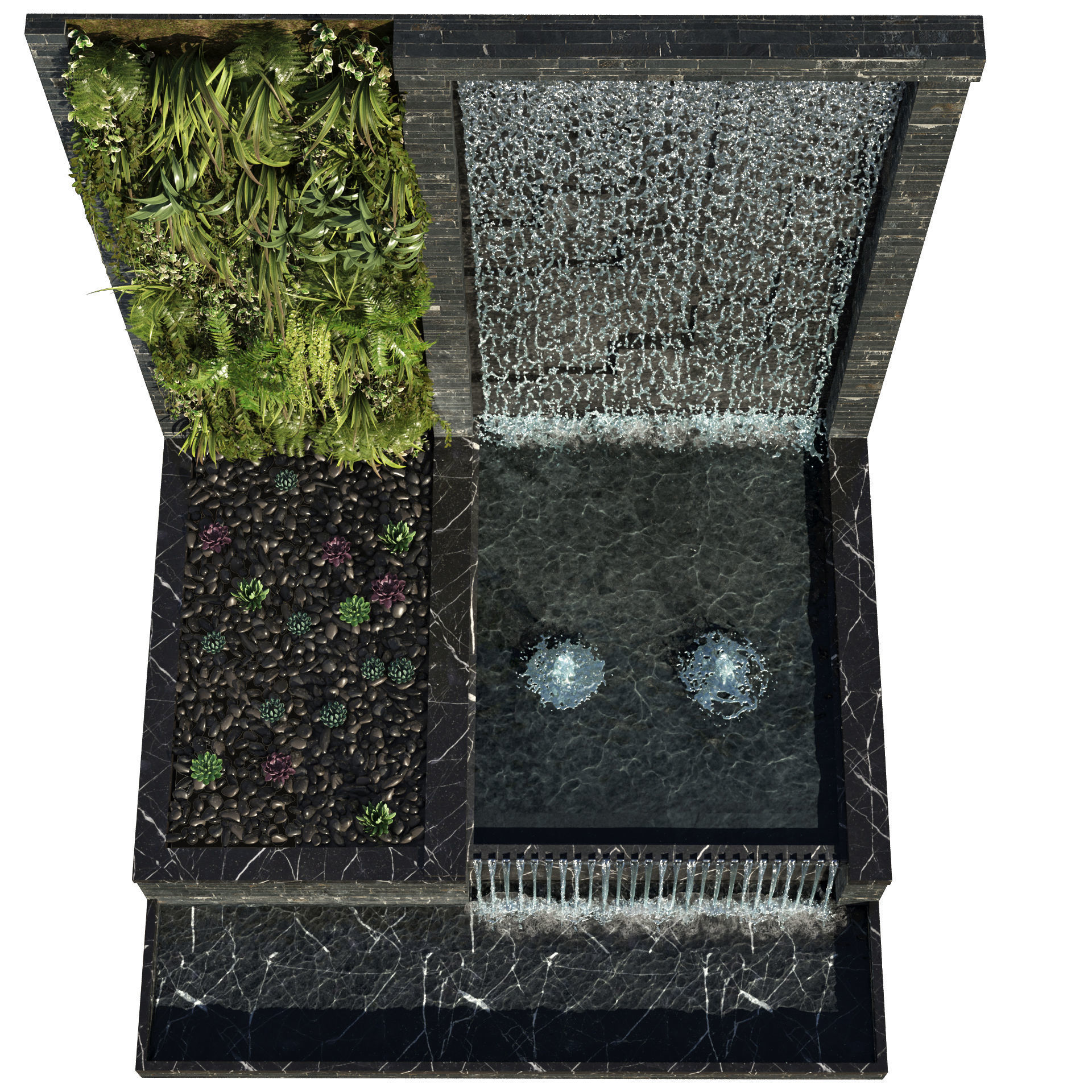 Wall with Plants and Waterfall 3D model_5