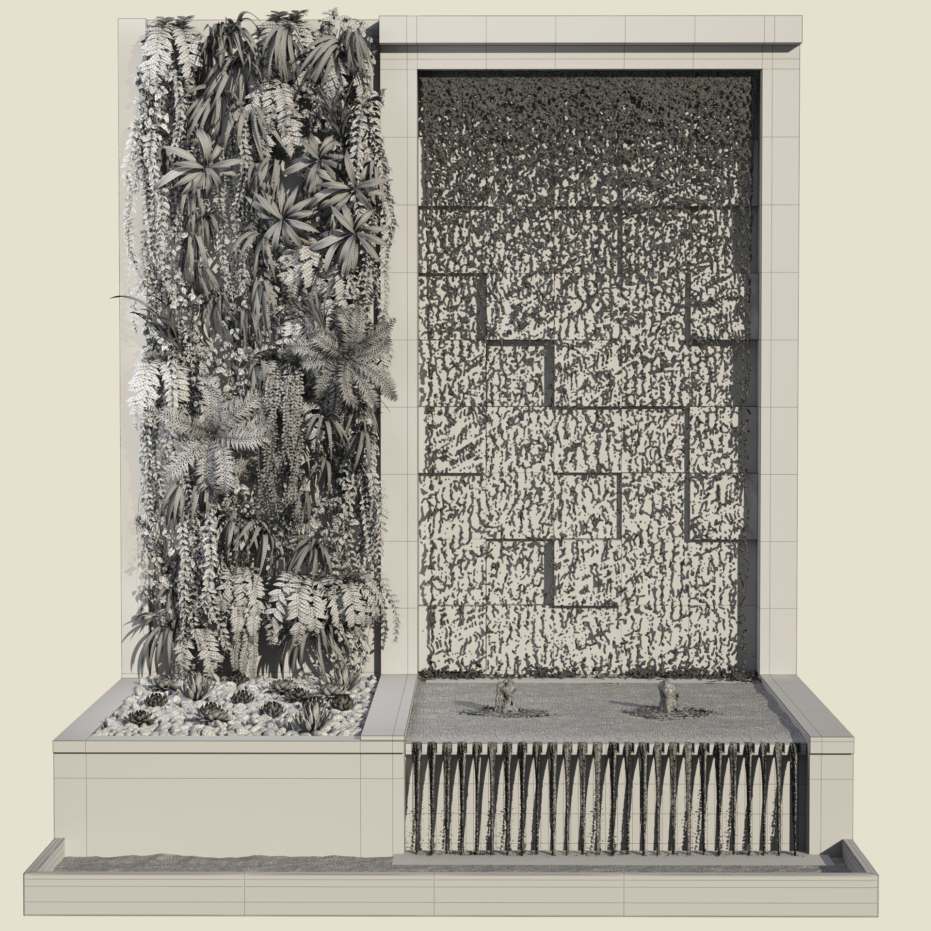 Wall with Plants and Waterfall 3D model_7