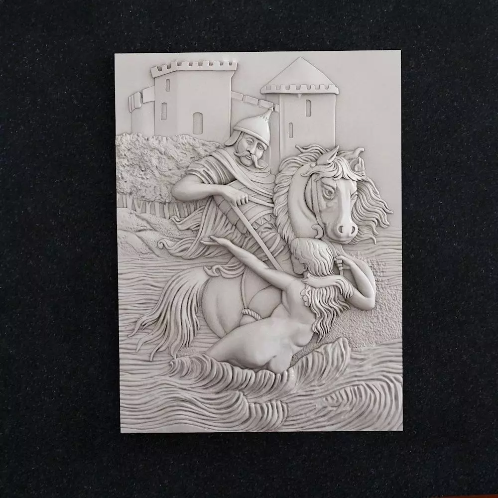 Knight sculpture of man riding horse in water 3D print model