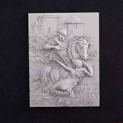 Knight sculpture of man riding horse in water 3D print model