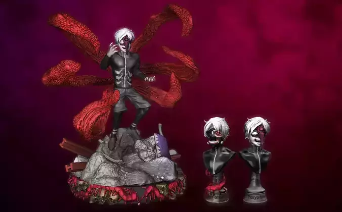  Tokyo Ghoul Ultimate Kaneki Statue with 2 Interchangeable heads 3D print model