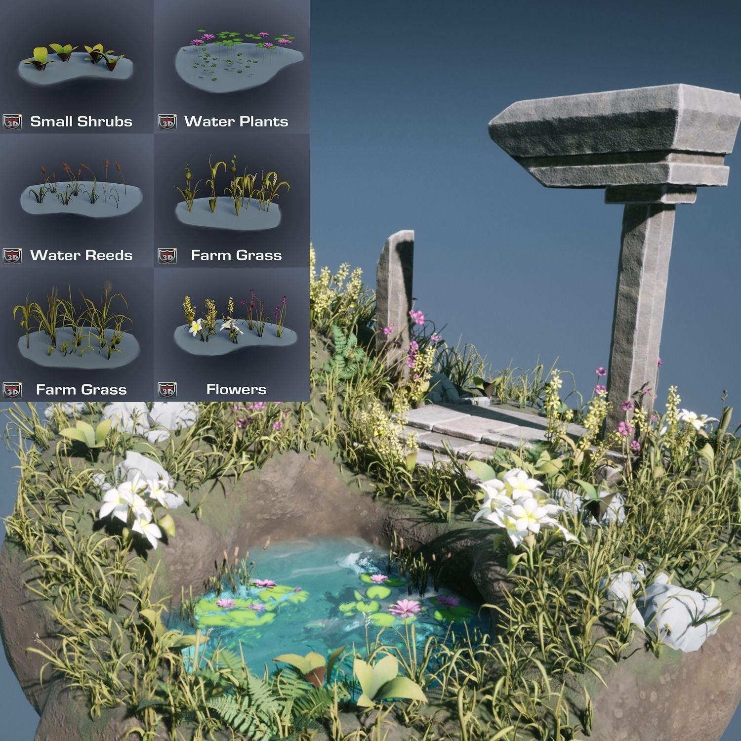 Blender 3 UE5 Stylized Foliage Guide Environment Scene 3D model_5