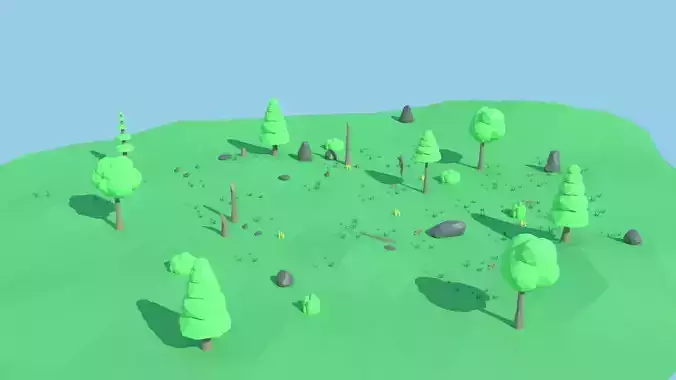 Low Poly-Forest island with trees and grass Free low-poly 3D model