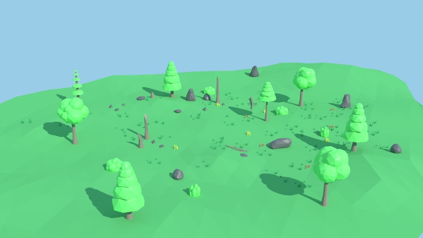 Low Poly-Forest island with trees and grass free VR / AR / low-poly 3D ...