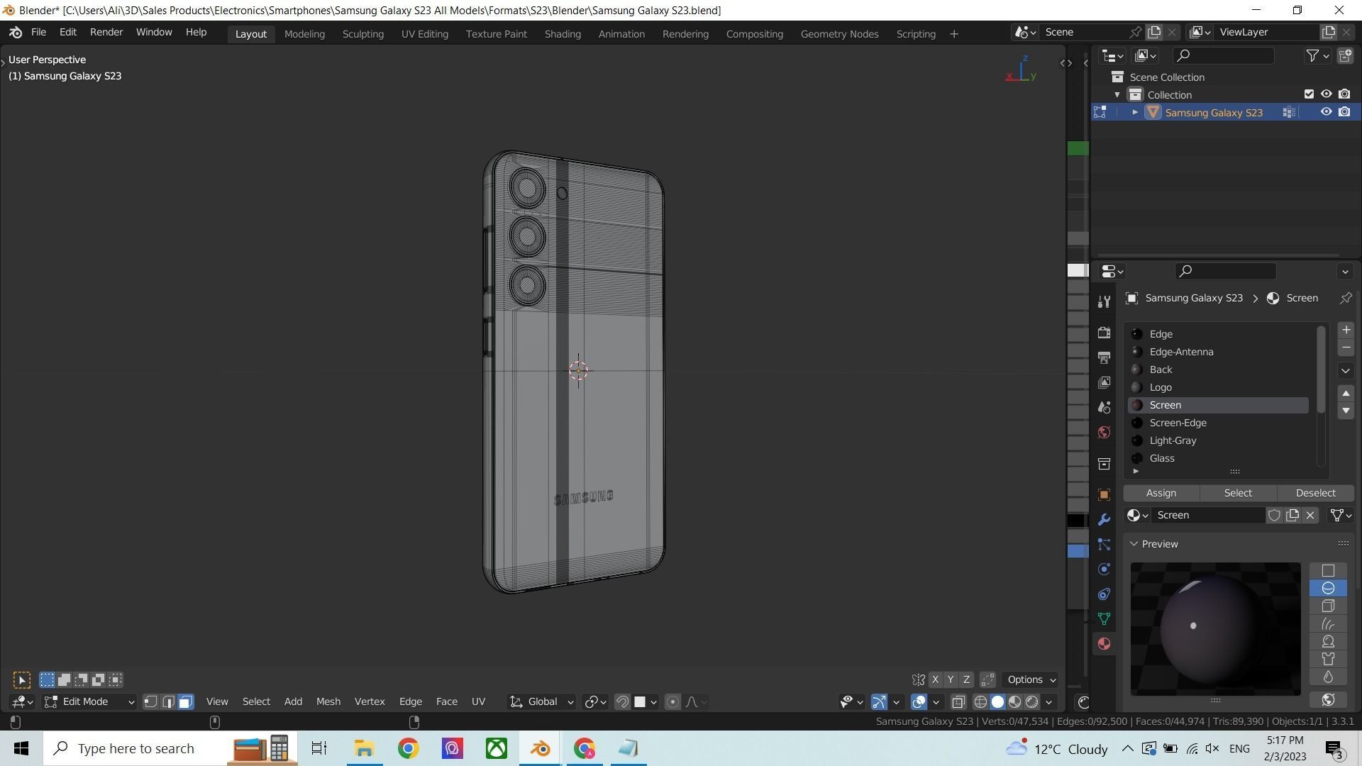 Samsung Galaxy S23 in Official Design Low-poly 3D model_6