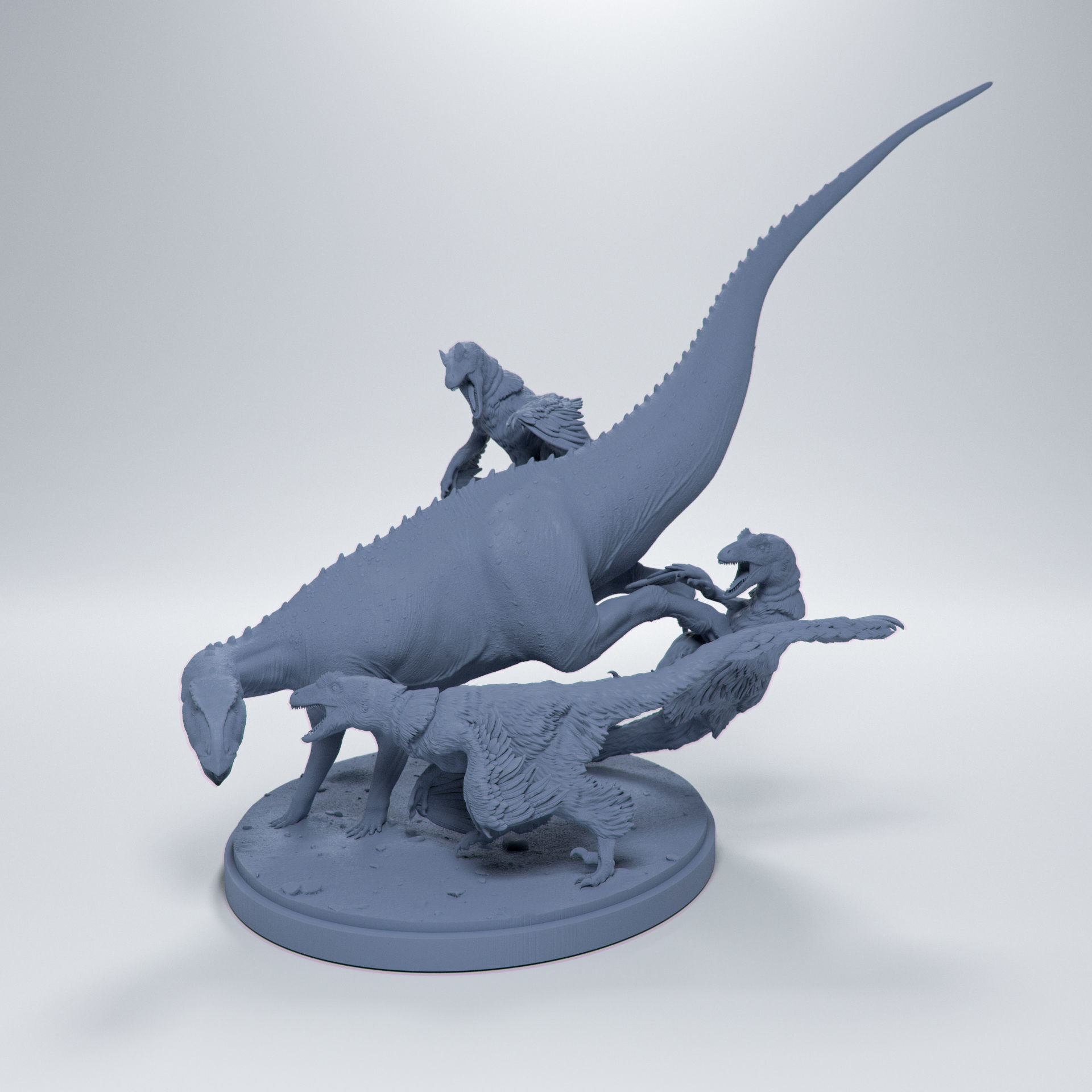 Deinonychus hunting Tenontosaurus 1-35 scale pre-supported 3D print model_5