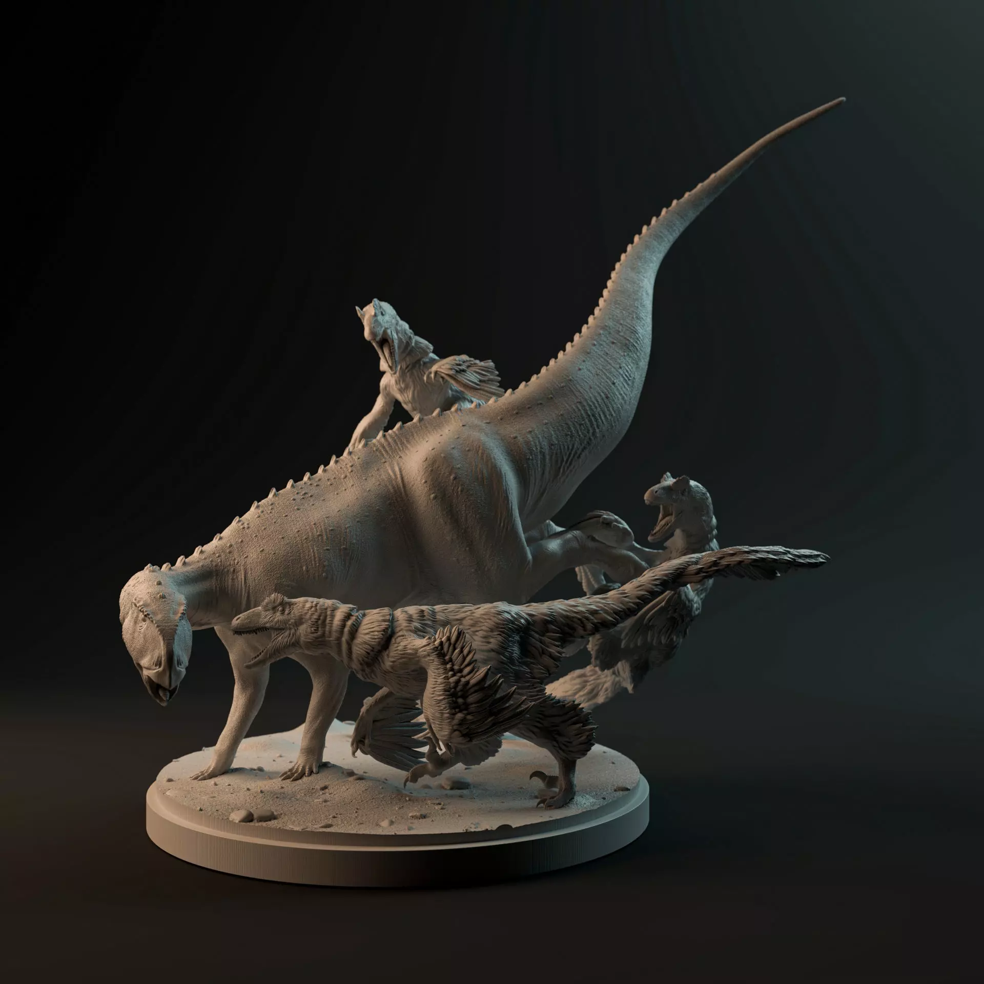 Deinonychus hunting Tenontosaurus 1-35 scale pre-supported 3D print model_0