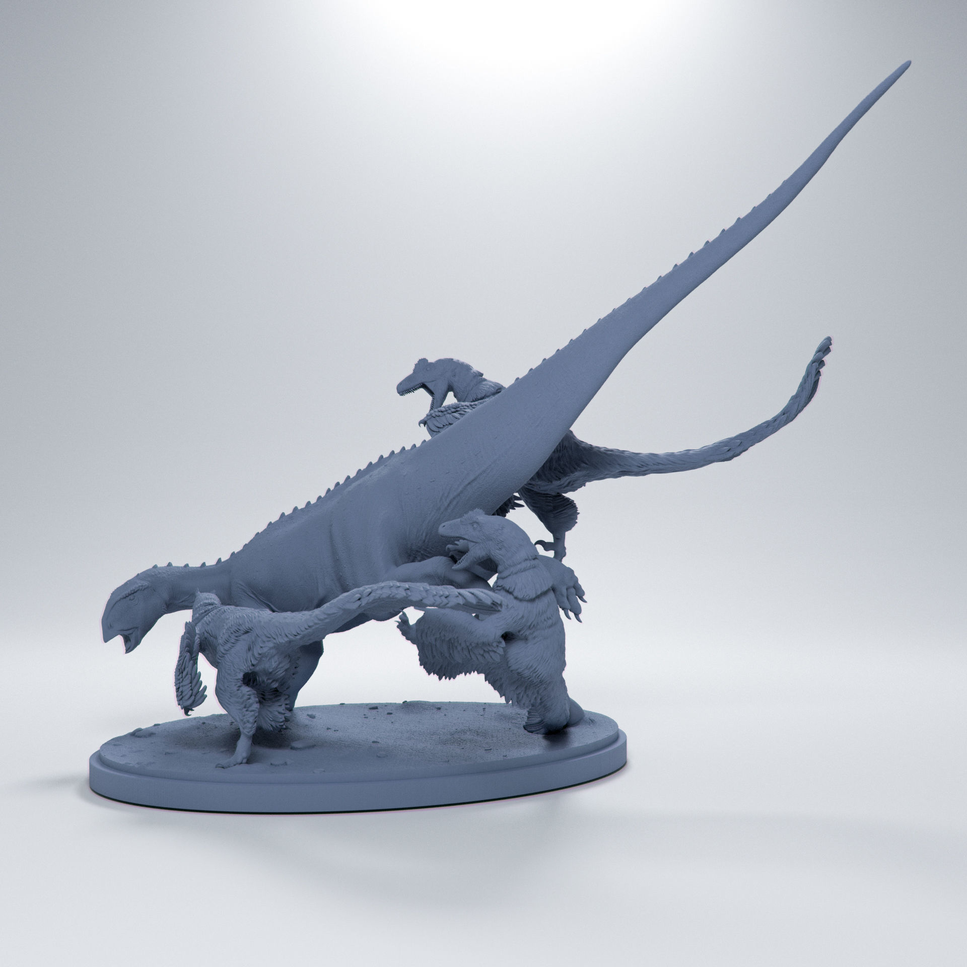 Deinonychus hunting Tenontosaurus 1-35 scale pre-supported 3D print model_1